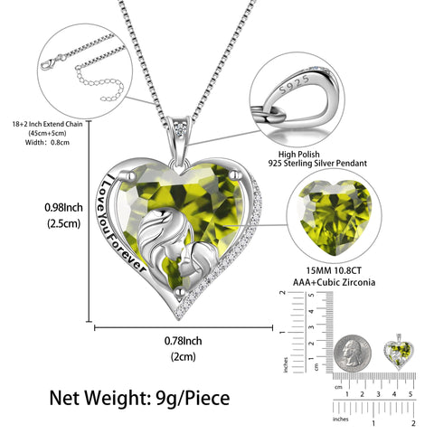 Women Heart Necklace for Mother Daughter Sister 925 Sterling Silver Green Peridot Birthstone Pendant Jewelry Christmas August Birthday Mother's Day Gift - Aurora Tears