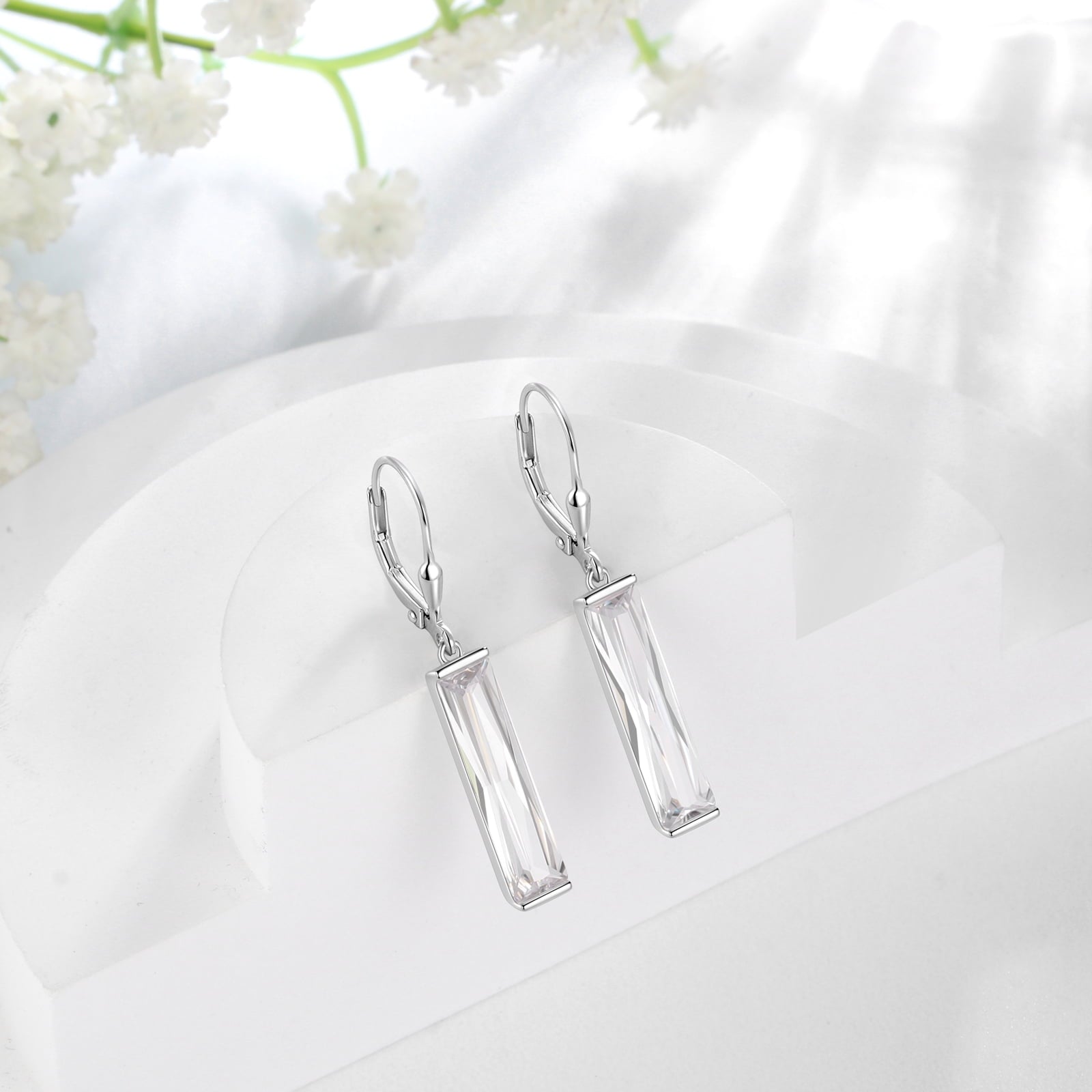 Leverback Long Dangle Earrings Sterling Silver Women April Birthstone Earrings Diamond Crystal Wedding Bridal Jewelry Birthday Gift - Aurora Tears