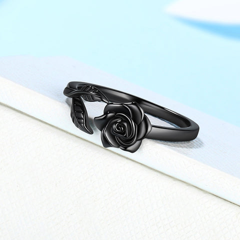 Anillo de flor rosa, banda envolvente de hojas florales, joyería para mujer, Plata de Ley 925