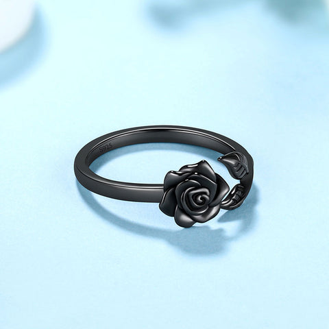 Anillo de flor rosa, banda envolvente de hojas florales, joyería para mujer, Plata de Ley 925
