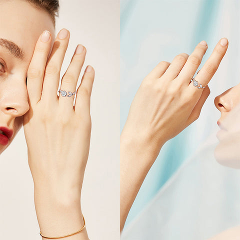 Anillo de flor rosa, banda envolvente de hojas florales, joyería para mujer, Plata de Ley 925