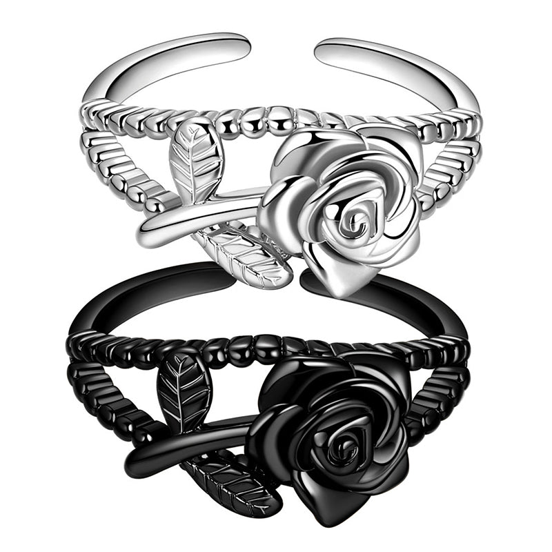 Women 3D Flower Gothic Vintage Rose Rings Open Ring Adjustable Grils Romantic Jewelry Gifts - Aurora Tears Jewelry