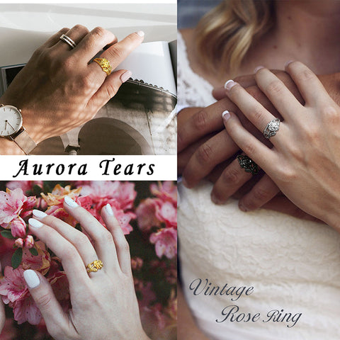Conjuntos de joyería gótica Vintage con forma de rosa para mujeres y niñas, collar con colgante de flor rosa en 3D, anillo abierto para citas, regalos del Día de San Valentín