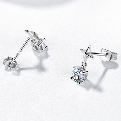 Vierzackiger Stern-Moissanit-Ohrstecker, Tropfen-Ohrringe für Damen und Mädchen, Schmuck aus 925er Sterlingsilber
