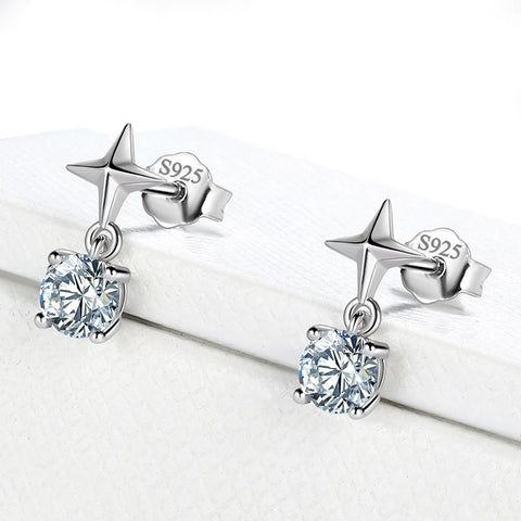Vierzackiger Stern-Moissanit-Ohrstecker, Tropfen-Ohrringe für Damen und Mädchen, Schmuck aus 925er Sterlingsilber