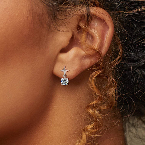Vierzackiger Stern-Moissanit-Ohrstecker, Tropfen-Ohrringe für Damen und Mädchen, Schmuck aus 925er Sterlingsilber