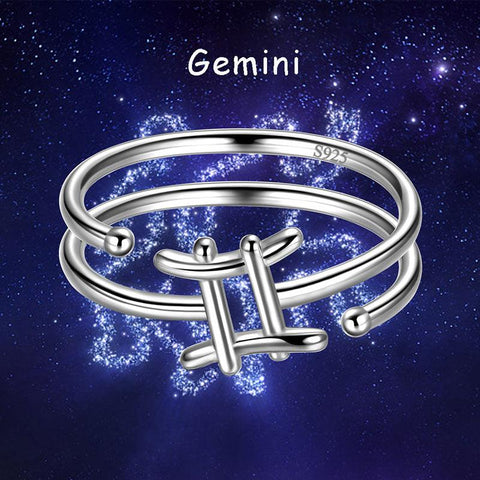 Gemini Zodiac Open Rings 925 Sterling Silver Aurora Tears Jewelry