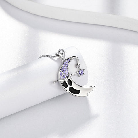 Women Girls Ghost Pendant Necklace Halloween Jewelry 925 Sterling Silver