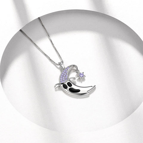 Women Girls Ghost Pendant Necklace Halloween Jewelry 925 Sterling Silver