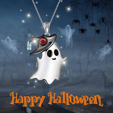 Collana con ciondolo fantasma per ragazze da donna, gioielli di Halloween, argento sterling 925