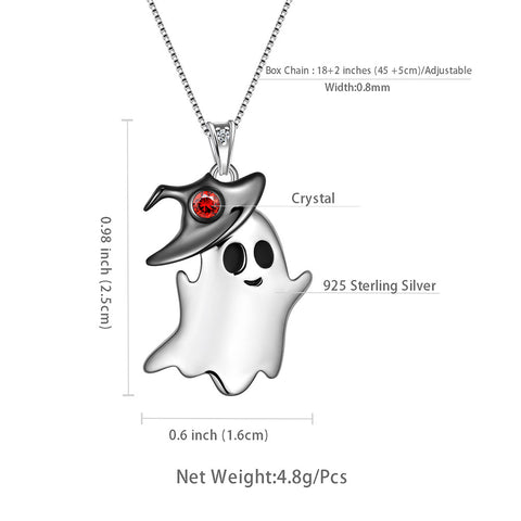 Collana con ciondolo fantasma per ragazze da donna, gioielli di Halloween, argento sterling 925