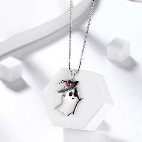 Collana con ciondolo fantasma per ragazze da donna, gioielli di Halloween, argento sterling 925