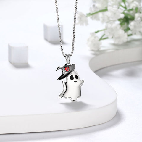 Collana con ciondolo fantasma per ragazze da donna, gioielli di Halloween, argento sterling 925