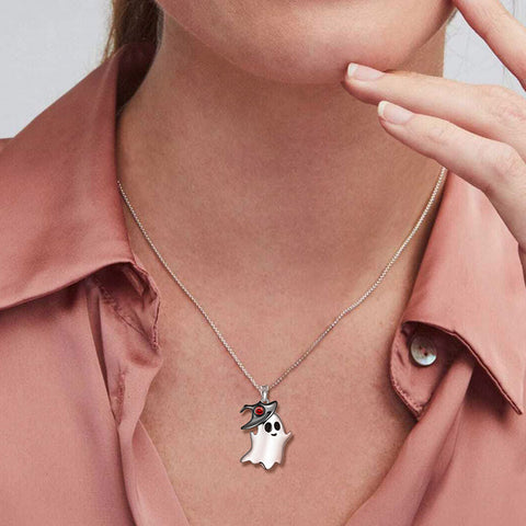 Collana con ciondolo fantasma per ragazze da donna, gioielli di Halloween, argento sterling 925