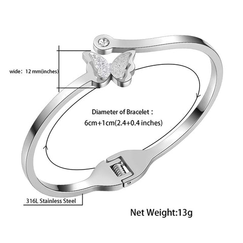 Bracelet à manchette ouverte papillon pour filles, bijoux pour femmes en acier inoxydable