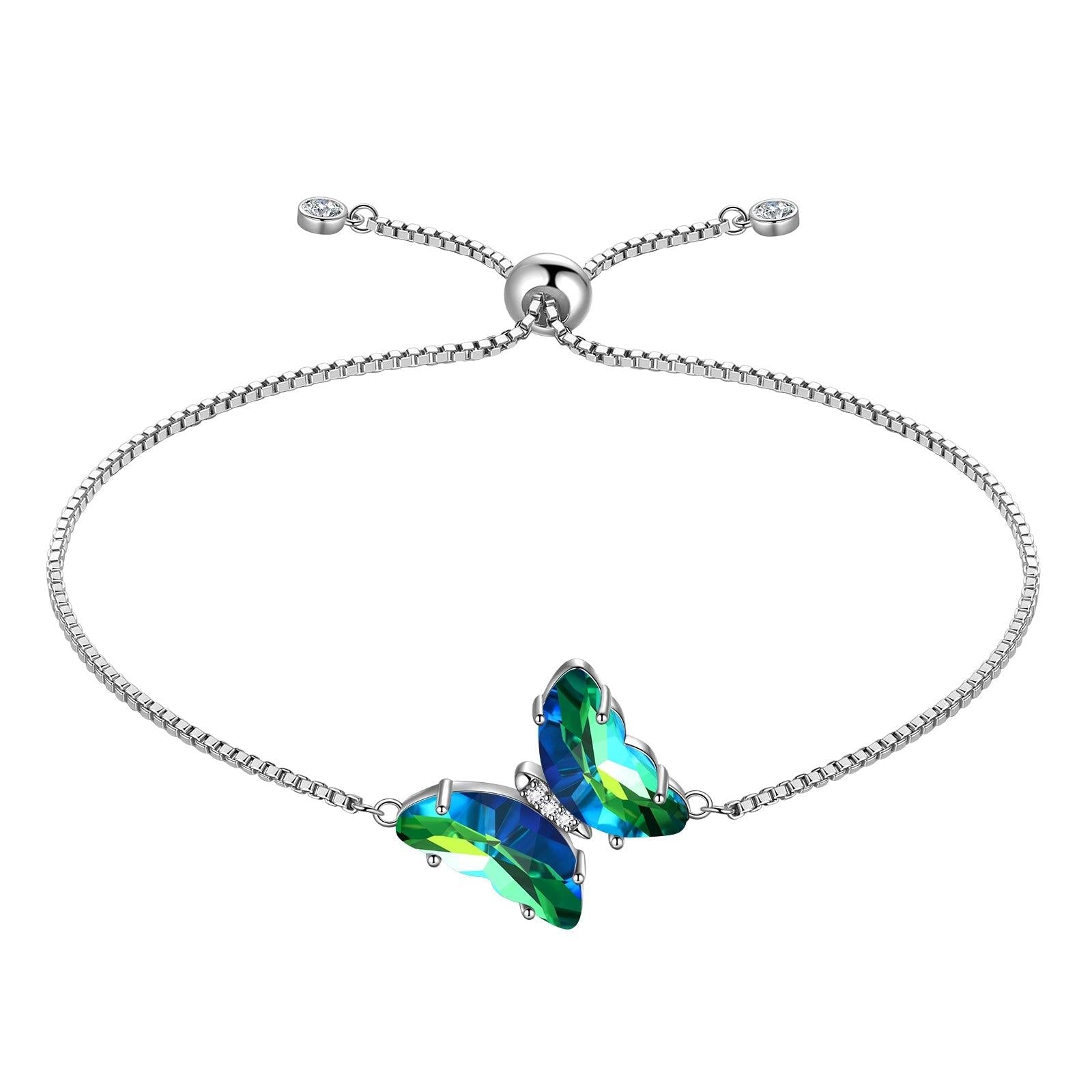 925 Sterling Silver Butterfly Bracelet Birthstone Crystal Women Jewelry Gifts - Aurora Tears