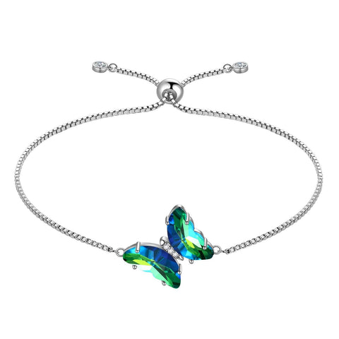 925 Sterling Silver Butterfly Bracelet Birthstone Crystal Women Jewelry Gifts - Aurora Tears