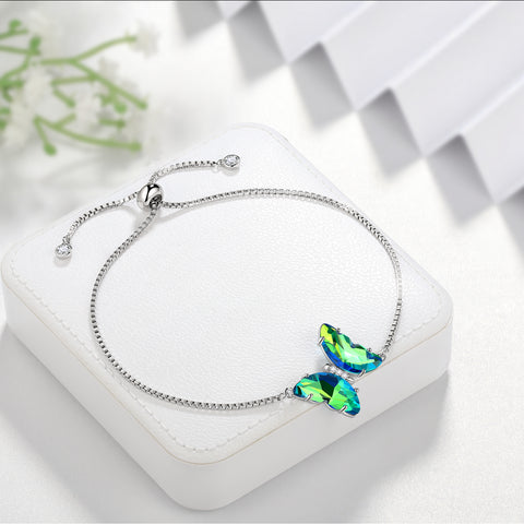 Green Butterfly Bracelet May Emerald Birthstone Women Girls Jewelry Birthday Gift