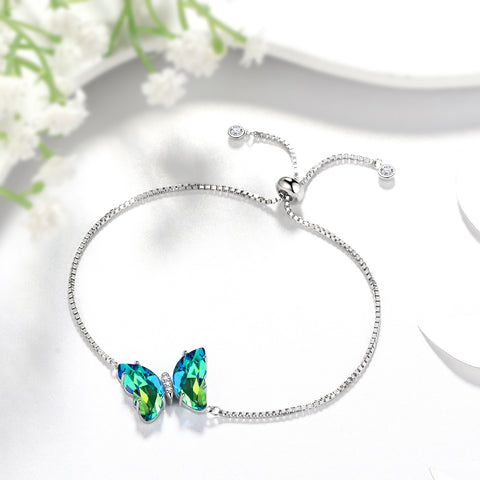 Green Butterfly Bracelet May Emerald Birthstone Women Girls Jewelry Birthday Gift