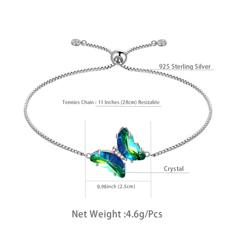 Green Butterfly Bracelet May Emerald Birthstone Women Girls Jewelry Birthday Gift