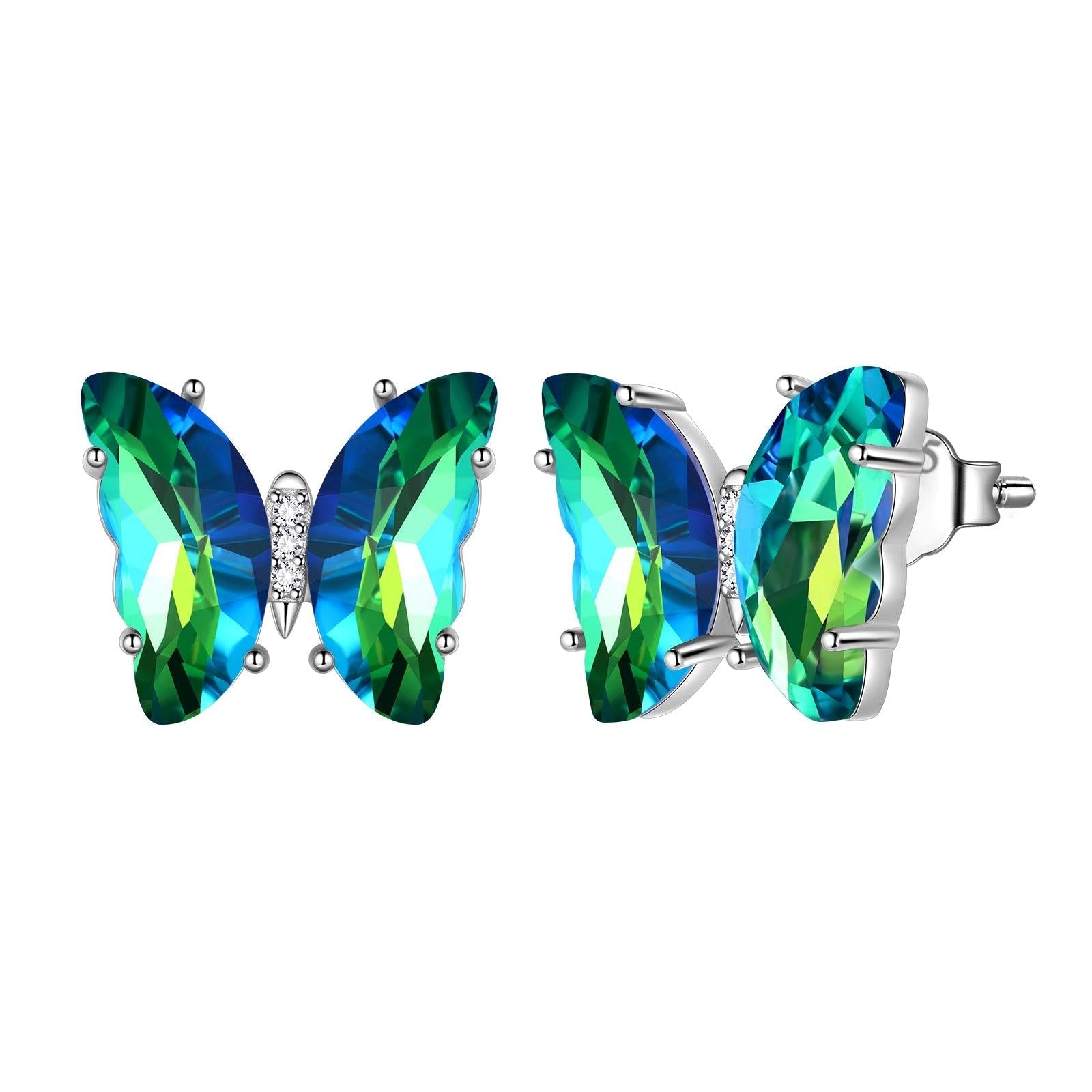 925 Sterling Silver Butterfly Earrings Birthstone Crystal Jewelry Gift Women - Aurora Tears Jewelry