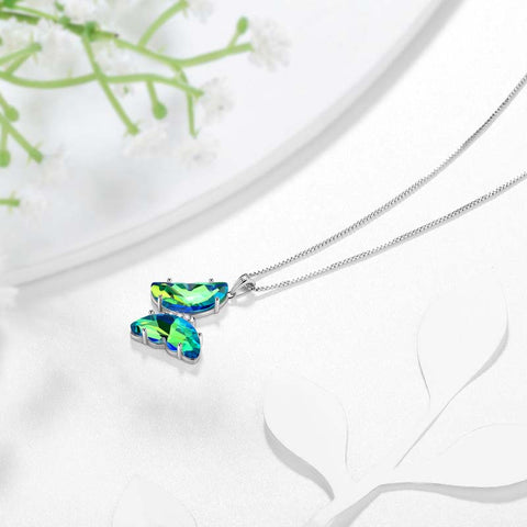 Green Butterfly Necklace May Emerald Birthstone Pendant Women Girls Jewelry Birthday Gift