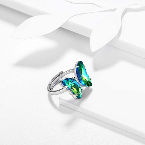 Anello farfalla verde May Emerald Birthstone Donna Ragazza Gioielli Regalo di compleanno