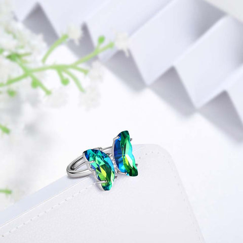 Anello farfalla verde May Emerald Birthstone Donna Ragazza Gioielli Regalo di compleanno