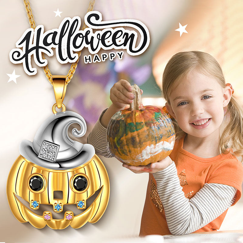 Halloween Pumpkin Pendant Necklace Ghost Witch Hat Party Jewelry - Necklaces - Aurora Tears