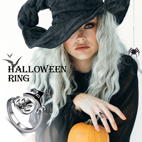 Anillos de calabaza de Halloween para mujer, sombrero de bruja fantasma, anillo abierto para dedo, joyería para fiesta