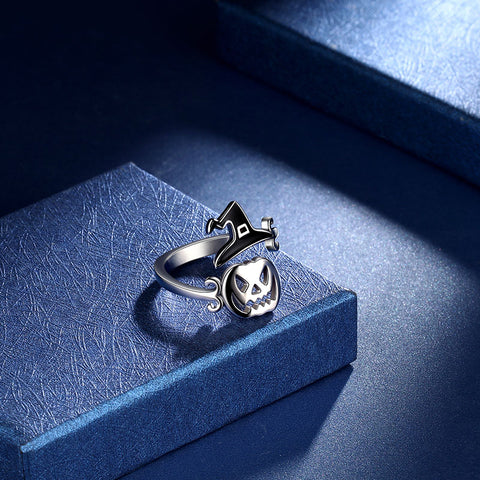 Anillos de calabaza de Halloween para mujer, sombrero de bruja fantasma, anillo abierto para dedo, joyería para fiesta