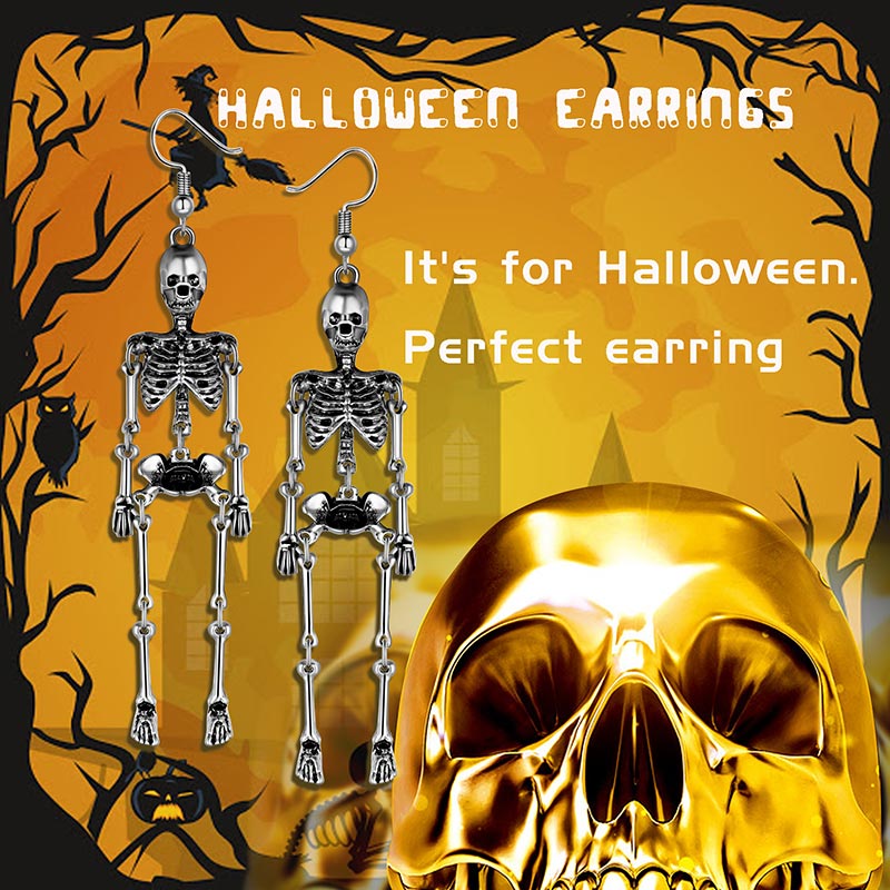 Halloween Skull Dangle Earrings Cosplay Party Jewelry for Women - Aurora Tears Jewelry