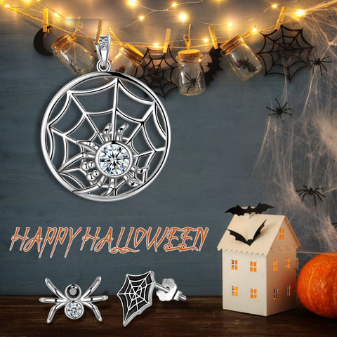 Halloween Spinne Schmuckset Ohrringe Halskette Damen Schmuck 925 Sterling Silber