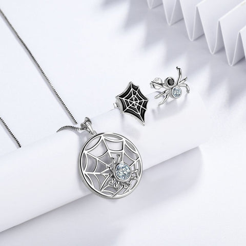 Halloween Spinne Schmuckset Ohrringe Halskette Damen Schmuck 925 Sterling Silber