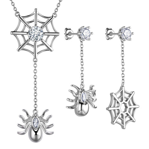 Damen Halloween Schmuckset Spinne Halskette Ohrringe - Cosplay Party Kostüm Zubehör