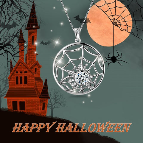 Halloween Spinne Halskette Tarantula Web Anhänger Damen Schmuck 925 Sterling Silber