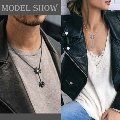 Women Halloween Necklace Spider Web Pendant Gothic Statement Cosplay Party Jewelry