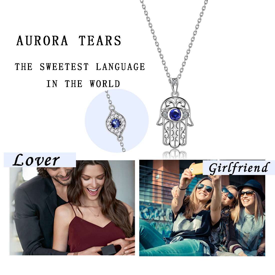 Aurora Tears, bracciale con mano di Fatima, in argento Sterling 925, gioiello da donna con occhio del diavolo, stella di Davide, Hamsa DB0110W Aurora Tears, bracciale con mano di Fatima, in argento Sterling 925, gioiello da donna con occhio del diavolo, stella di Davide, Hamsa DB0110W