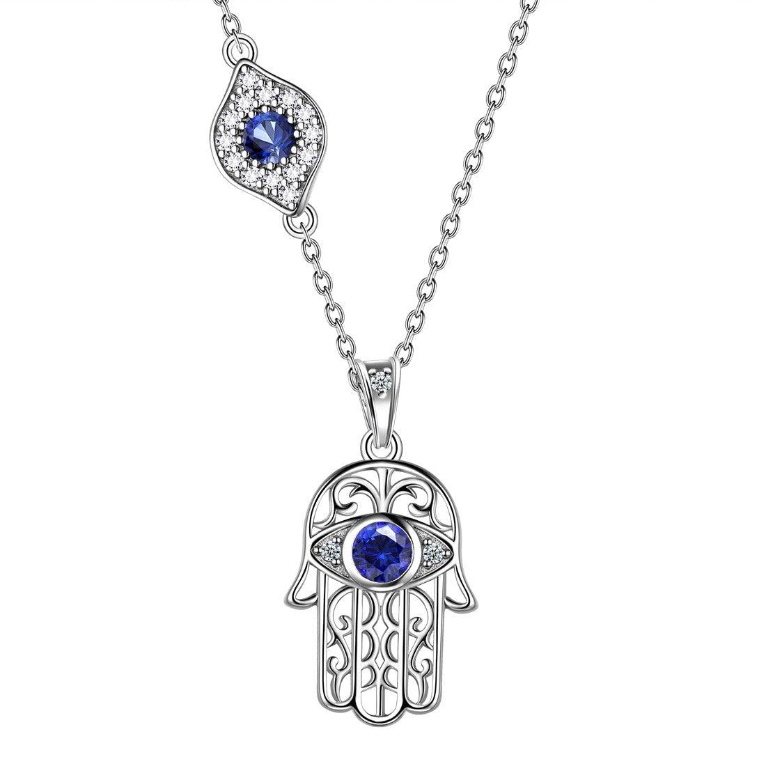 Hamsa Hand of Fatima with Evil Eye Pendant Necklace - Necklaces - Aurora Tears Jewelry