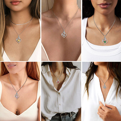 Collana Con Pietra Portafortuna Agosto (Peridoto) A Cuore E Rosa - Argento 925 - Regalo Per Lei