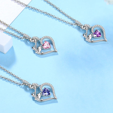 Februar Amethyst Halskette Frauen Herz Geburtsstein Anhänger Blume Rose Schmuck Geburtstagsgeschenke