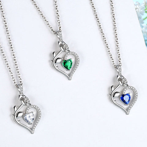 April-Diamant-Halskette für Damen, Herz-Geburtsstein-Anhänger, Blume, Rose, Schmuck, Geburtstagsgeschenke
