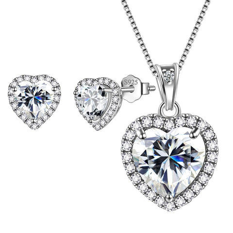 Herz-Schmuck-Set, 3-teilig, 925er-Sterlingsilber, Geburtsstein-Halskette, Ohrringe für Frauen und Mädchen