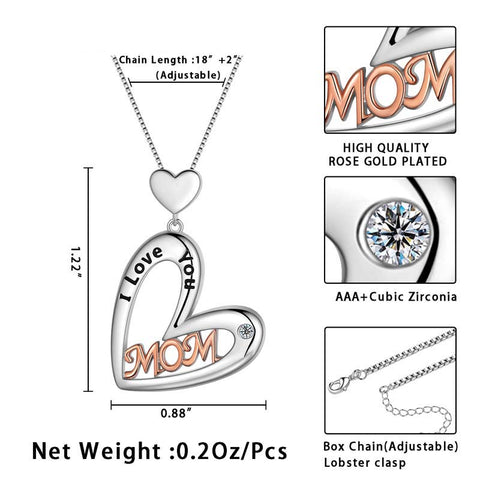Ti amo mamma Collana con ciondolo a forma di cuore Madre, miglior regalo di compleanno per gioielli per mamma/nonna