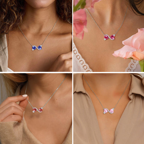 Women Infinity Heart Butterfly Necklace Birthstone Pendant Jewelry Birthday Mother's Day Gift