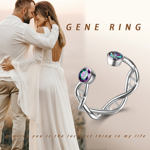 Anillos de doble hélice de ADN en espiral infinita, joyería para mujer Aurora Tears
