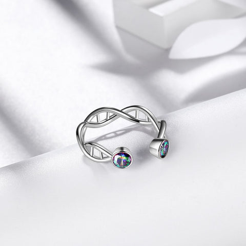 Anillos de doble hélice de ADN en espiral infinita, joyería para mujer Aurora Tears