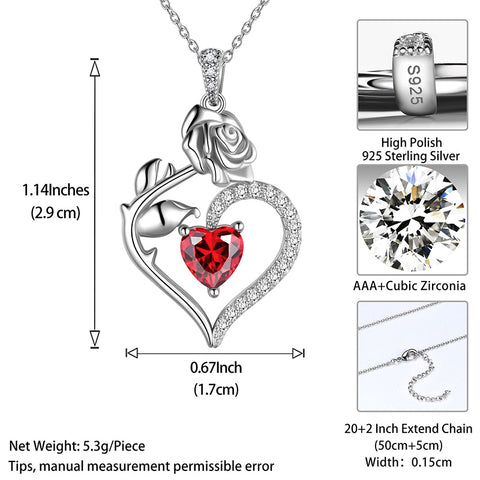 Januar Granat Halskette Frauen Herz Geburtsstein Anhänger Blume Rose Schmuck Geburtstagsgeschenke