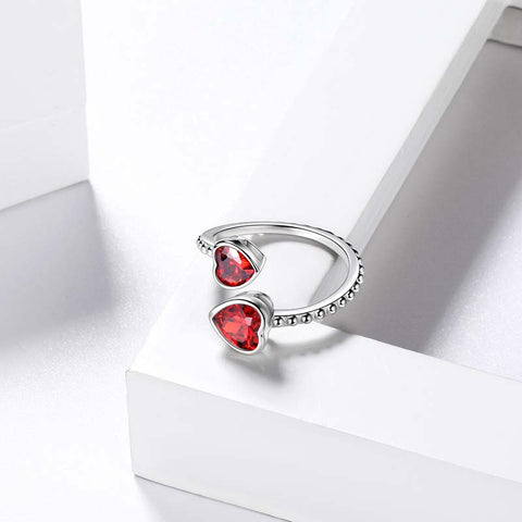 Anillo con piedra natal de enero, granate, corazones de amor, joyería para mujeres y niñas, regalo de cumpleaños