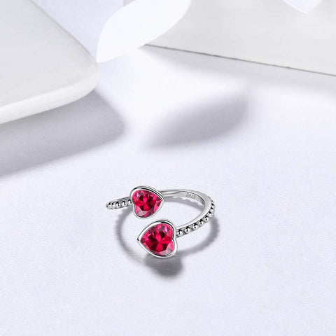 Birthstone July Ruby Love Hearts Ring Jewelry Women Girls Birthday Gift